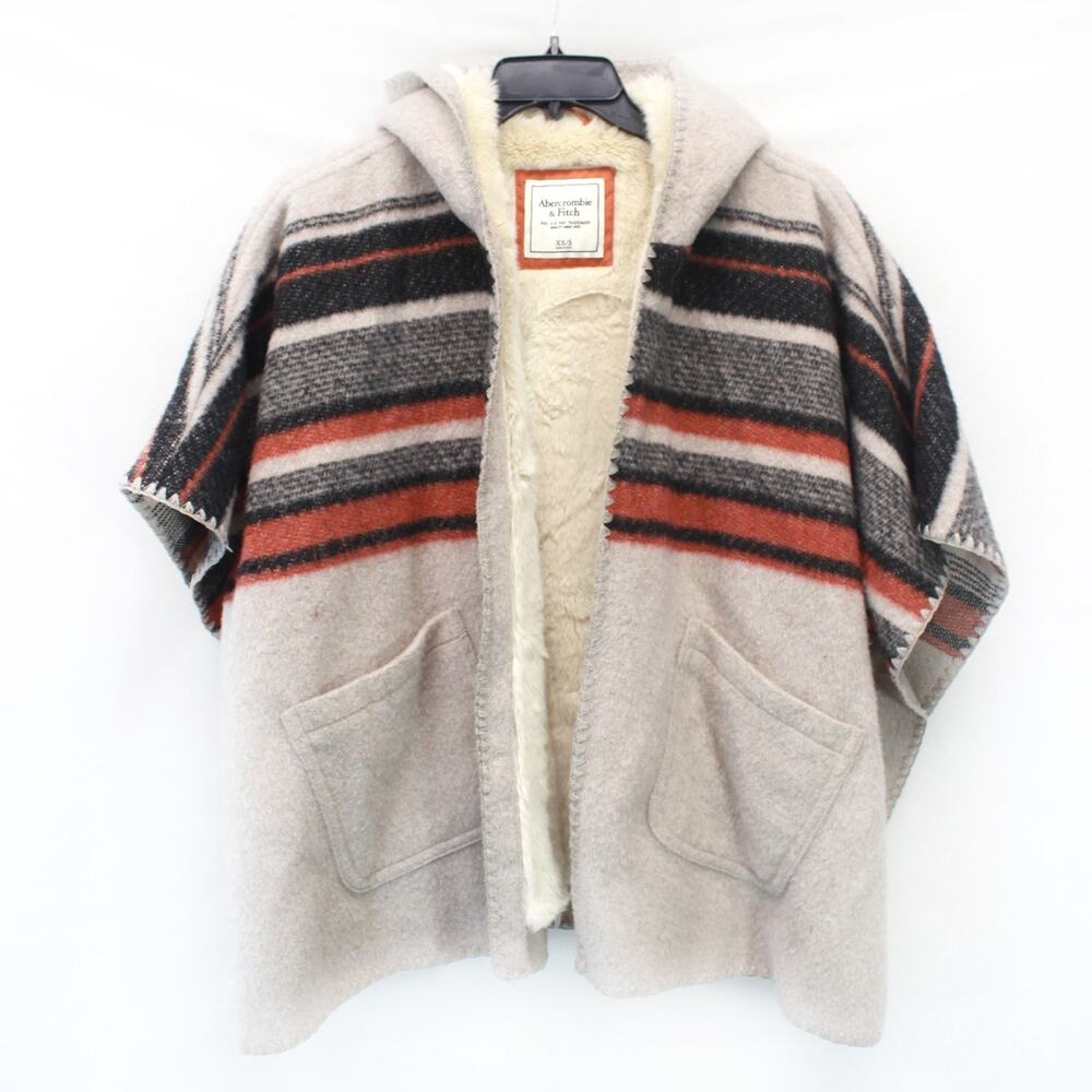 Abercrombie & Fitch southwestern wool faux fur hood aztec oversized poncho XS/S